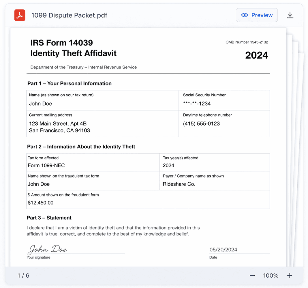 Recovery plan preview showing IRS identity theft support and platform routing